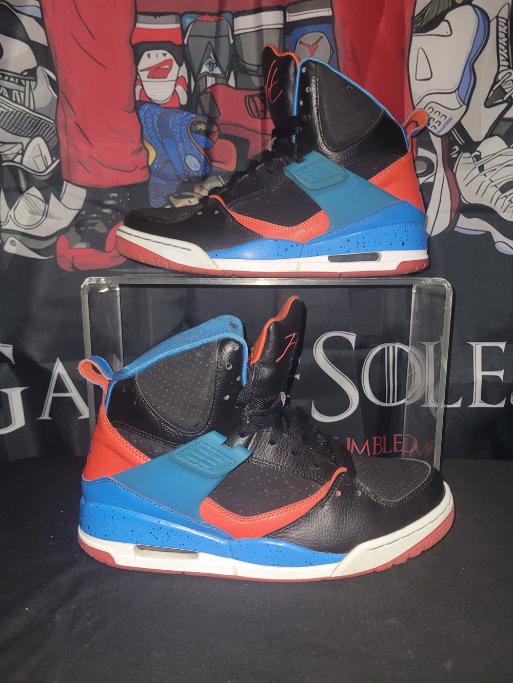 Jordan Flight 45 High-Top Sneakers in Black, Blue & Red